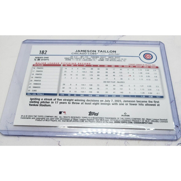 Jameson Taillon 2024 Topps Series 1 Yellow Chicago Cubs #182 - Picture 4 of 4
